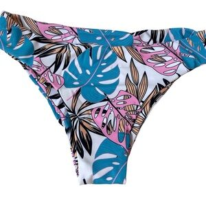 Tropical‎ Leaf Print Bikini Bottom High Cut Swimsuit Colorful Beachwear